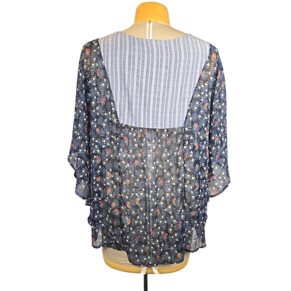 Style & Co Womens XL Top Sheer Cover Up Overlay Flowy Batwing Floral Striped - Picture 4 of 11